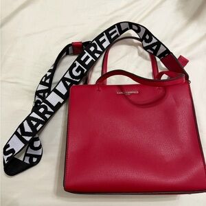 Karl Lagerfeld Paris Red Tote Bag with Logo Strap